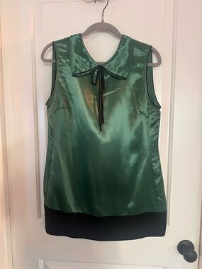 Marni Green Satin Sleeveless Tie-Collar Tunic